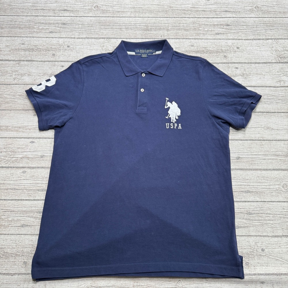 U.S. Polo Assn. Polo Shirt Men's Large Navy Blue Loose Fit Short Sleeve Cotton